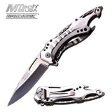 Chrome Silver Spring Assisted Tactical Knife w/ Bottle Opener + Screwdriver