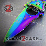 M-TECH Rainbow Dragon Finger Hole Spring Assisted Knife w/ Breaker