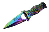 M-TECH Rainbow Dragon Finger Hole Spring Assisted Knife w/ Breaker