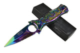 M-TECH Rainbow Dragon Finger Hole Spring Assisted Knife w/ Breaker