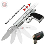 MT-A818SB Mtech Gun-Shaped Spring Assisted Knife Silver Pistol w/ Holster Black Sheath