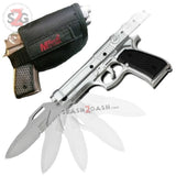 MT-A818SB Mtech Gun-Shaped Spring Assisted Knife Silver Pistol w/ Holster Black Sheath