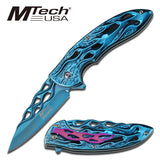 MTECH BALLISTIC BLUE Skeletonized Flame Blade Spring Assisted Open Knife