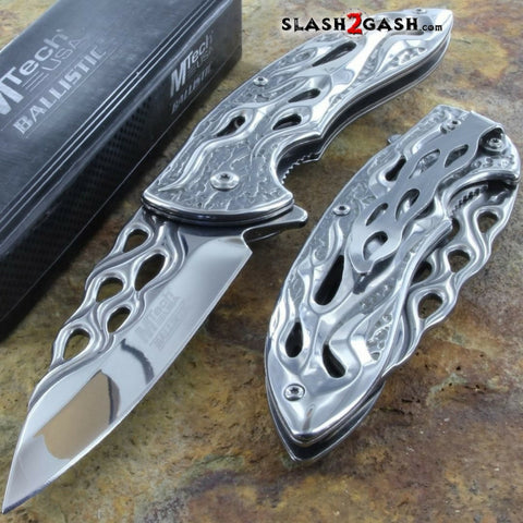 MTECH BALLISTIC CHROME Skeletonized Flame Blade Spring Assisted Knife