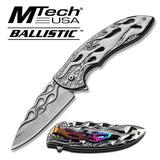 MTECH BALLISTIC GREY Skeletonized Flame Blade Spring Assisted Open Knife