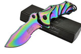 Rainbow Titanium Blade Spring Assisted Pocket Knife Folding Bowie Ser