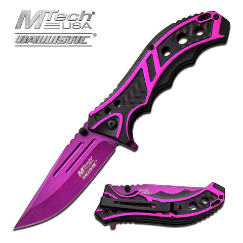 MTech Spring Assisted Purple Blade Tactical Folding Pocket Knife Switch 8"