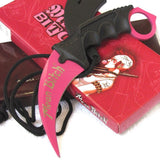 Mean Bitch Karambit Pink Tactical Claw Neck Knife Fixed Blade w/ Sheath Girly Knives