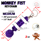 Purple Monkey Fist Survival Keychain Medium Self Defense 1.5" Steel Ball 20 Feet Paracord