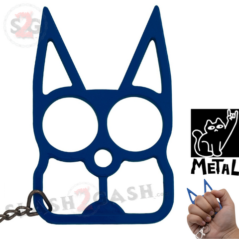 Blue Cat Knuckles Self Defense Keychain Crazy Kitty Aluminum Protection Tool