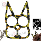 Metal Cat Keychain Self Defense Crazy Kitty Knuckles Aluminum Protection Tool - Cheetah Animal Print