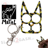 Metal Cat Keychain Self Defense Crazy Kitty Knuckles Aluminum Protection Tool - Cheetah Animal Print