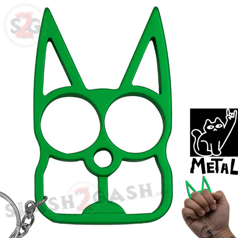 Green Cat Knuckles Self Defense Keychain Crazy Kitty Aluminum Protection Tool
