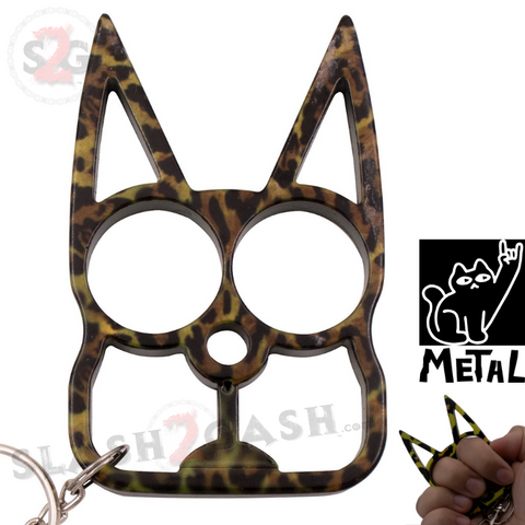 Leopard Print Cat Knuckles Self Defense Keychain Crazy Kitty Aluminum Protection Tool - Animal Print
