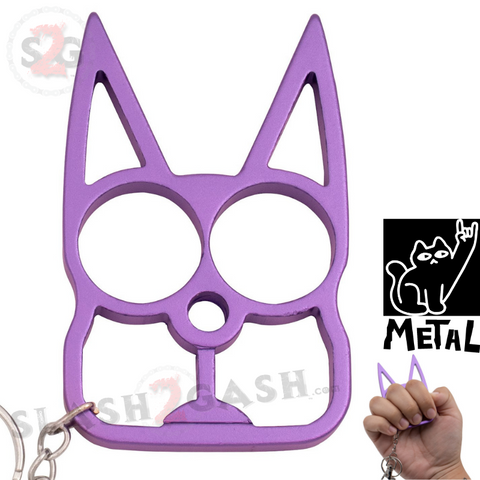 Light Purple Cat Knuckles Self Defense Keychain Crazy Kitty Aluminum Protection Tool