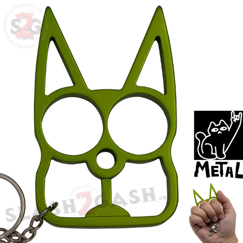 Lime Green Cat Knuckles Self Defense Keychain Crazy Kitty Aluminum Protection Tool