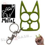 Metal Cat Keychain Self Defense Crazy Kitty Knuckles Aluminum Protection Tool - Lime Green