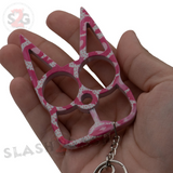 Pink Camo Cat Knuckles Self Defense Keychain Crazy Kitty Aluminum Protection Tool - Animal Print