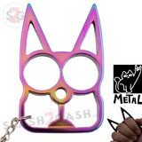 Rainbow Cat Knuckles Self Defense Keychain Crazy Kitty Aluminum Protection Tool - Titanium colorful