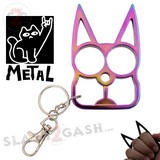Rainbow Cat Knuckles Self Defense Keychain Crazy Kitty Aluminum Protection Tool - Titanium colorful