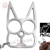 Metal Cat Keychain Self Defense Crazy Kitty Knuckles Aluminum Protection Tool - Silver