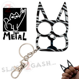 Zebra Cat Knuckles Self Defense Keychain Crazy Kitty Aluminum Protection Tool - Animal Print
