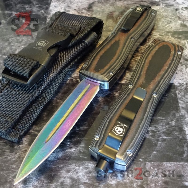 Micarta_OTF_Knife_Rainbow_Dama
