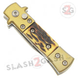 California Legal Automatic Knife Mini Bronze Stiletto Small Switchblade - Faux Stag Horn