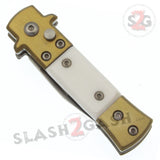 California Legal Automatic Knife Mini Bronze Stiletto Small Switchblade - White Acrylic
