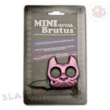 Mini Brutus the Bulldog Metal Self Defense Keychain Knuckles w/ Knife - Pink Punchy Puppy Spring Assisted