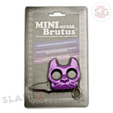 Mini Brutus the Bulldog Metal Self Defense Keychain Knuckles w/ Knife - Purple Punchy Puppy Spring Assisted