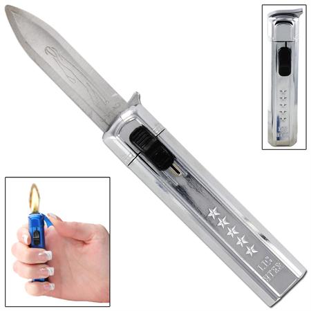Ablaze Novelty Mini OTF Dual Action Automatic Knife w/ Refillable Switchblade Lighter - Silver