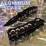 Cali Legal Switchblade Knife Folding Mini Automatic Knives w/ Safety - Black California Circle Eyelets