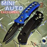 Cali Legal Switchblade Knife Folding Mini Automatic Knives w/ Safety - Blue California Circle Eyelets