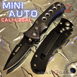 Cali Legal Switchblade Knife Folding Mini Automatic Knives w/ Safety - Gray California Circle Eyelets