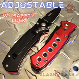 Cali Legal Switchblade Knife Folding Mini Automatic Knives w/ Safety - Red California Circle Eyelets