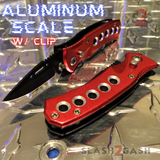 Cali Legal Switchblade Knife Folding Mini Automatic Knives w/ Safety - Red California Circle Eyelets
