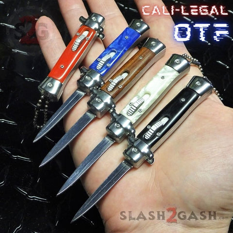 Mini OTF Stiletto Knife Switchblade Small Auto Yellow Marble Pearl Key Chain White Black Blue Rosewood