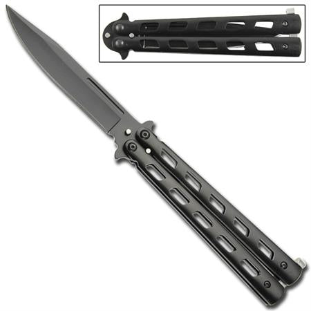 Angel Butterfly Knife Black Folding Balisong Plain Edge