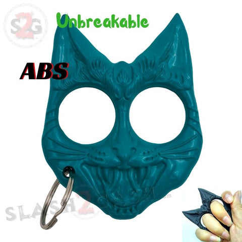 Evil Cat Knuckles My Kitty Cat Self Defense Key Chain Unbreakable Plastic Two-Finger Knucks - Teal Aqua