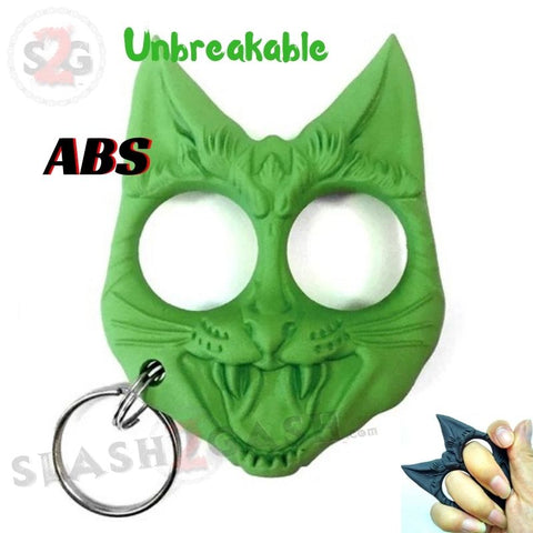 Evil Cat Knuckles My Kitty Cat Self Defense Key Chain Unbreakable Plastic Two-Finger Knucks - Green