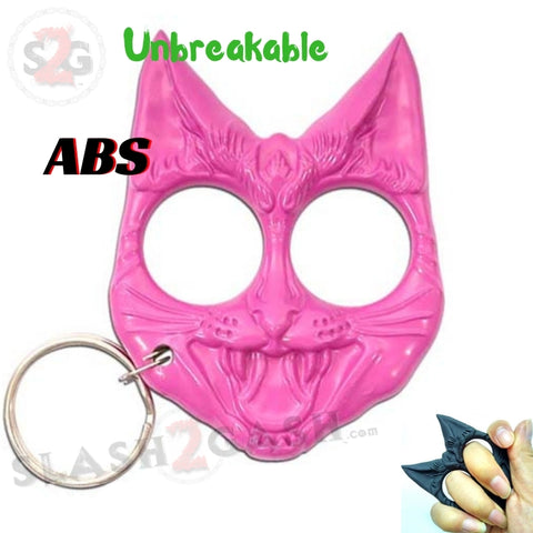 My Kitty Cat Self Defense Key Chain Knuckles Unbreakable Plastic Two-Finger Knucks - Pink Evil Cat