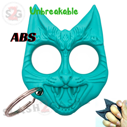 Evil Cat Knuckles My Kitty Cat Self Defense Key Chain Unbreakable Plastic Two-Finger Knucks - Tiffany Blue