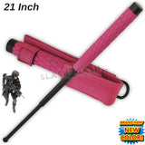 Expandable Pink Baton Metal Police Stick w/ Sheath - 21" Inch Steel Law Enforcement Grade
