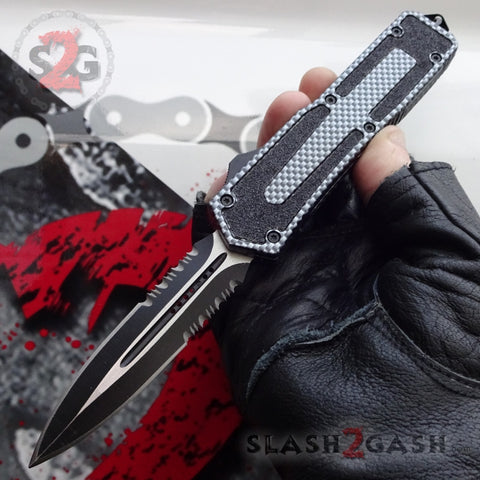 Delta Force Carbon Fiber Scarab D/A OTF Automatic Knife - Dagger Serrated Switchblade