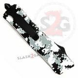 Winter Digi Camo Dual Action OTF Automatic Knife - Double Edge Serrated Dagger