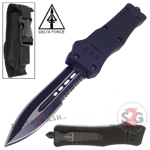 Delta Force Commando D/A OTF Automatic Knife Black - Dagger Combo Blade Switchblade