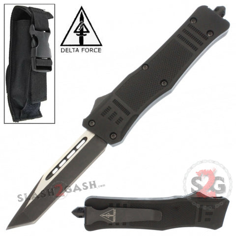Delta Force Commando D/A OTF Automatic Knife Black - Tanto Plain Switchblade