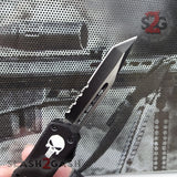 Delta Force Punisher Skull 7" Small OTF Automatic Knife D/A Switchblade - Tanto Serrated