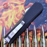 S2G Tactical OTF Recon D/A Black Automatic Knife - REAL Damascus Single Edge Serrated Drop Point Switchblade